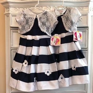 2pc Dressy Dress & Sweater set NWT girls 6 navy white sleeveless formal MATCH?